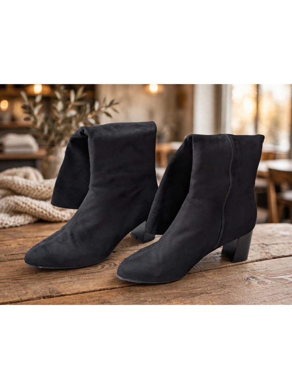 Aerosoles Black Boots Womens Size 12 Faux Suede Chunky Block Heel Side Zip
